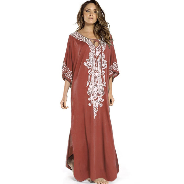 Dame Kaftan med kunstnerisk, detaljeret broderidesign og luftige ærmer Stilla