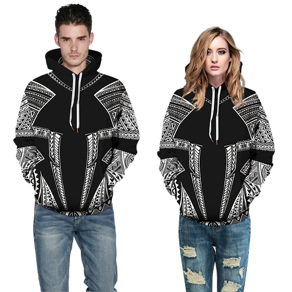 Dame hætte sweatshirt med unik ulve grafik og detaljerede symboler Stilla