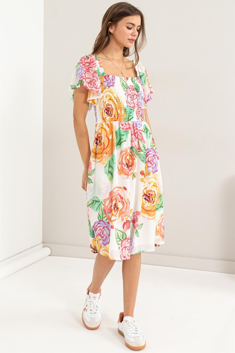 Stilla | Floral Flutter Sleeve Smocked Dress