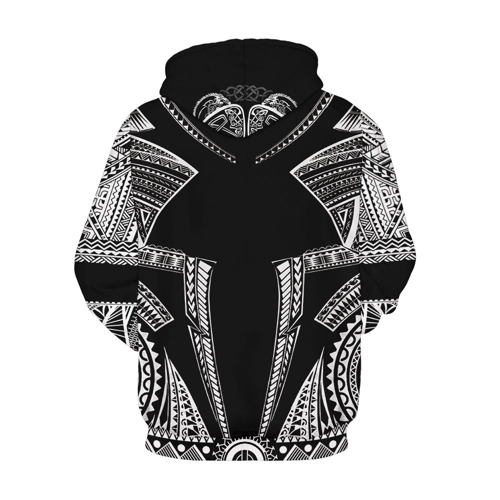 Dame hætte sweatshirt med unik ulve grafik og detaljerede symboler Stilla