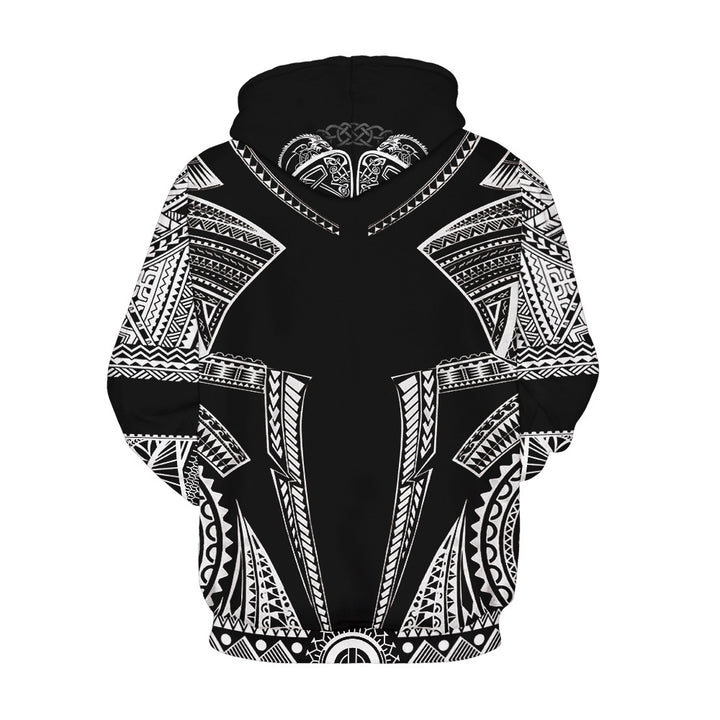 Dame hætte sweatshirt med unik ulve grafik og detaljerede symboler Stilla