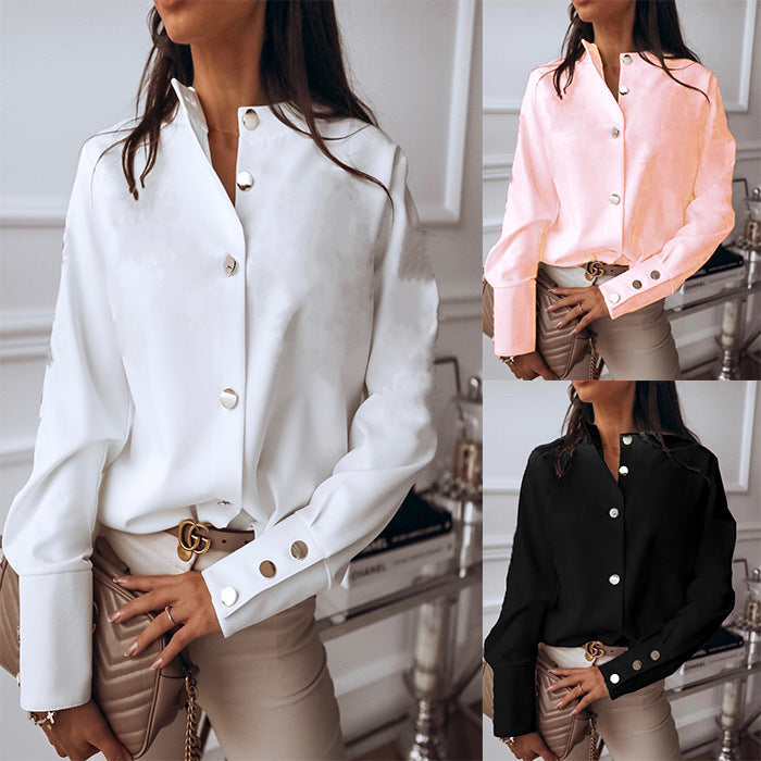 Damers elegante bluse med moderne trykknapper og afslappet pasform Stilla