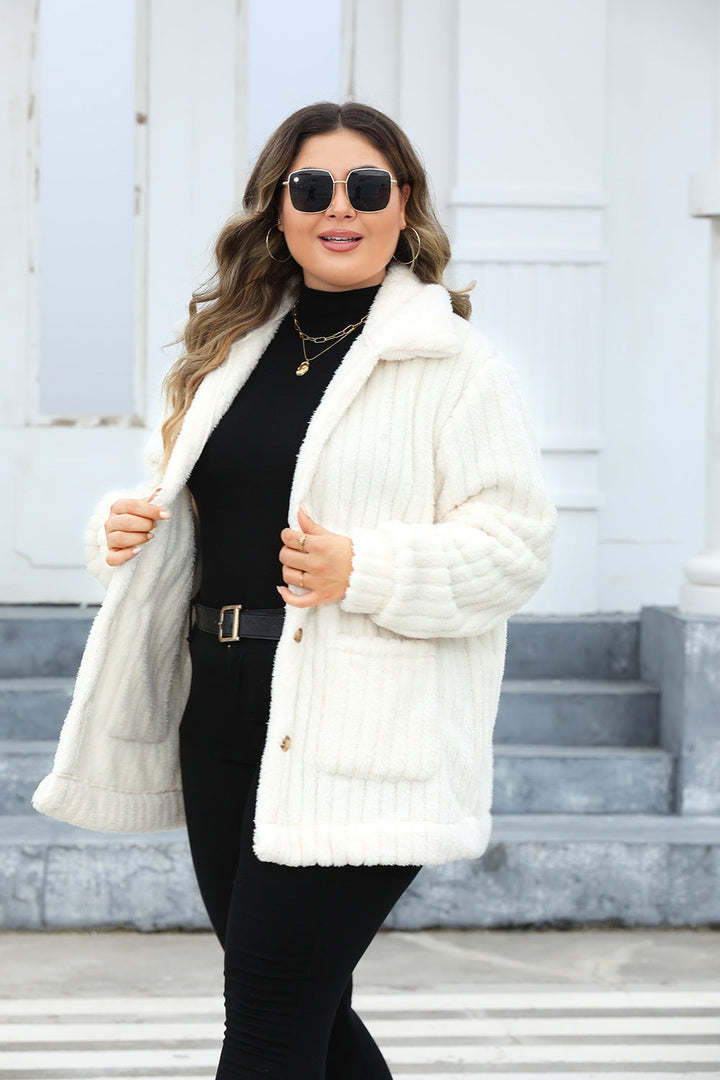 Stilla | Plus Size Fuzzy Collared Neck Langærmet Jakke