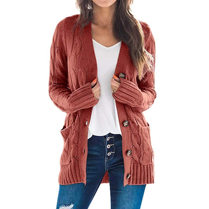 Kvindernes chunky strikkede cardigan med store knapper og praktiske lommer Stilla