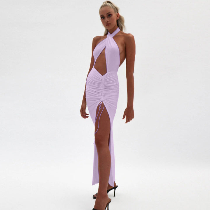 Dame Cut-Out Maxi-kjole med raffinerede rynkelementer og dyb split Stilla