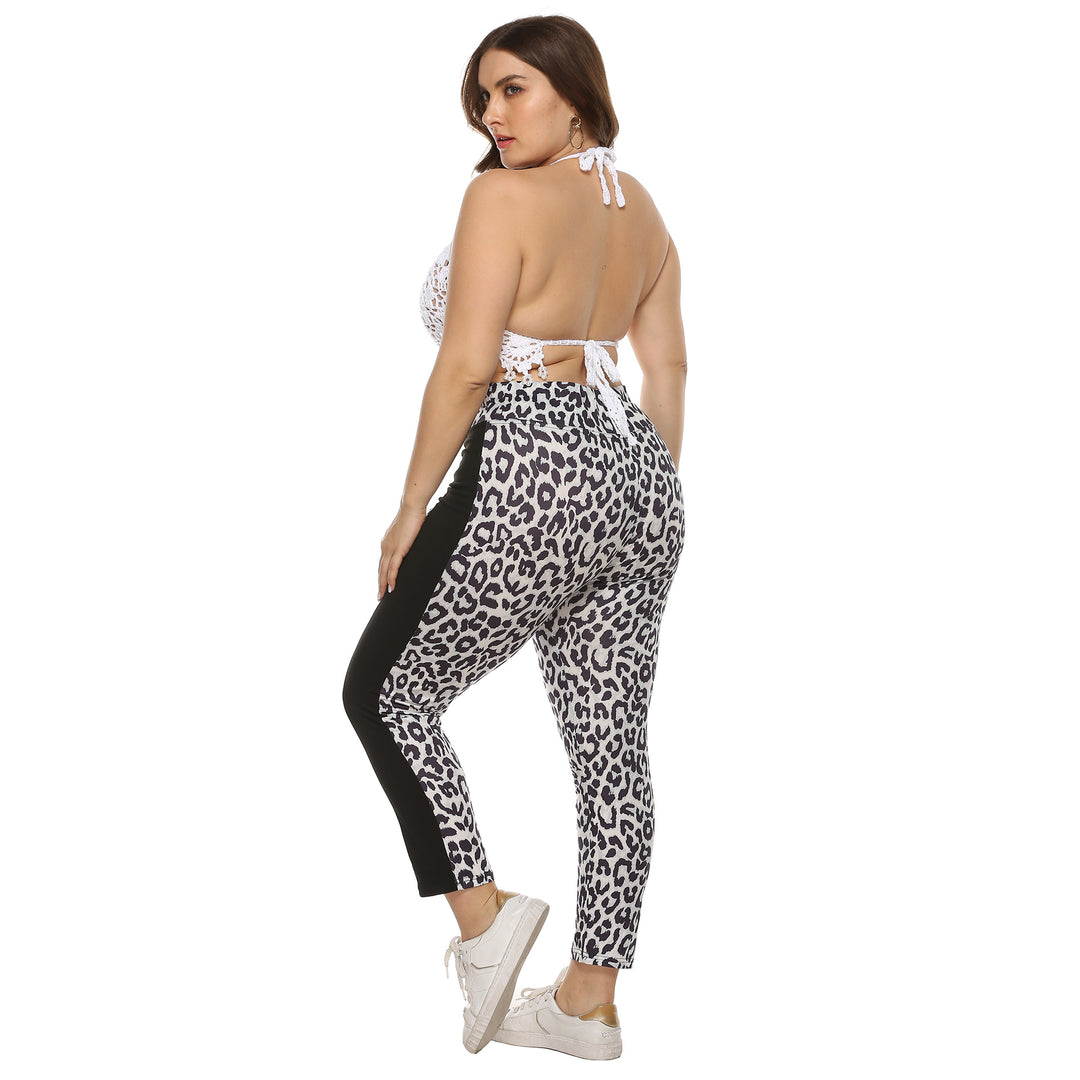 Dame figursyet leggings med dyreprint og sidelige kontraststriber Skovae