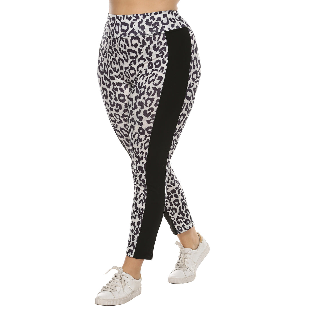 Dame figursyet leggings med dyreprint og sidelige kontraststriber Skovae