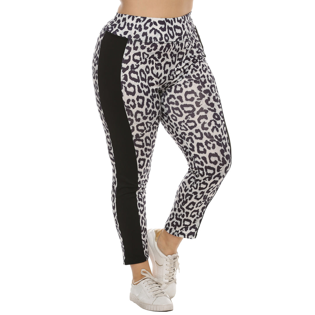 Dame figursyet leggings med dyreprint og sidelige kontraststriber Skovae