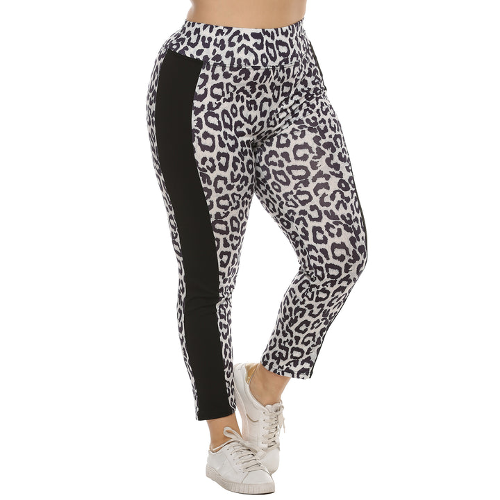Dame figursyet leggings med dyreprint og sidelige kontraststriber Skovae