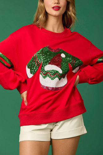 Stilla | Jule-pailletter-rundhals-løs sweatshirt