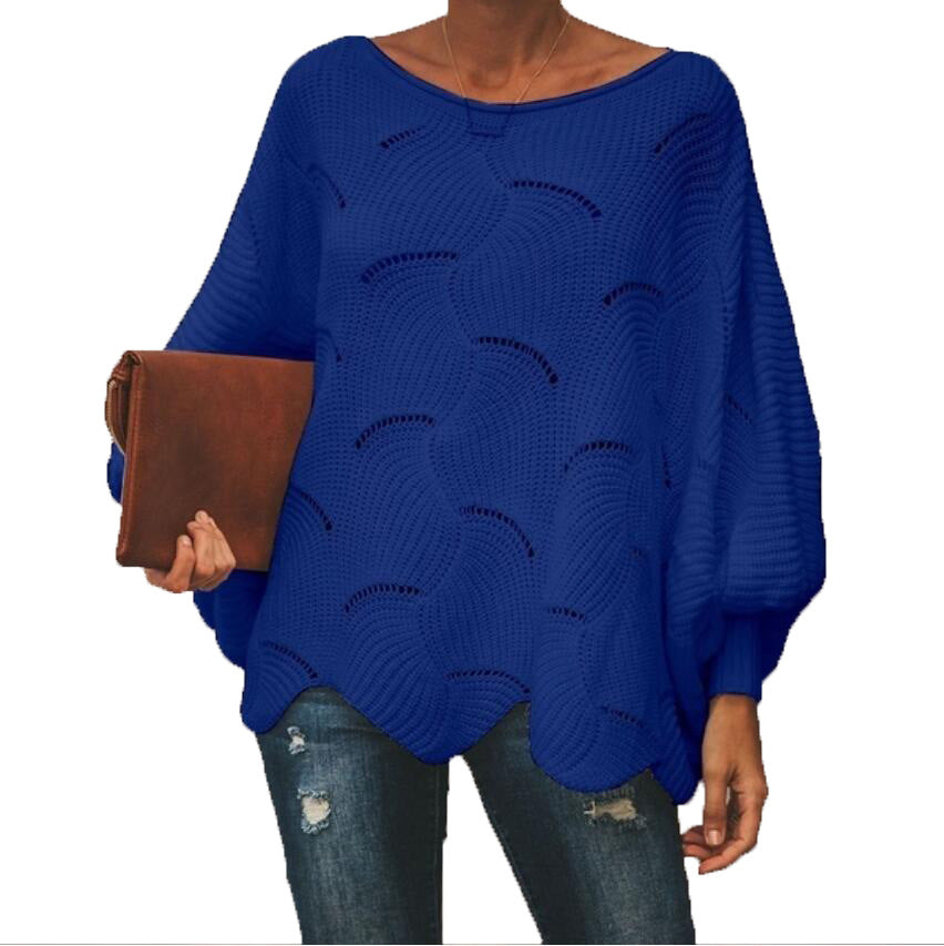 Kvinders Oversized Strikket Sweater med Tekstur Wavesmønster og Bredde Ærmer Stilla
