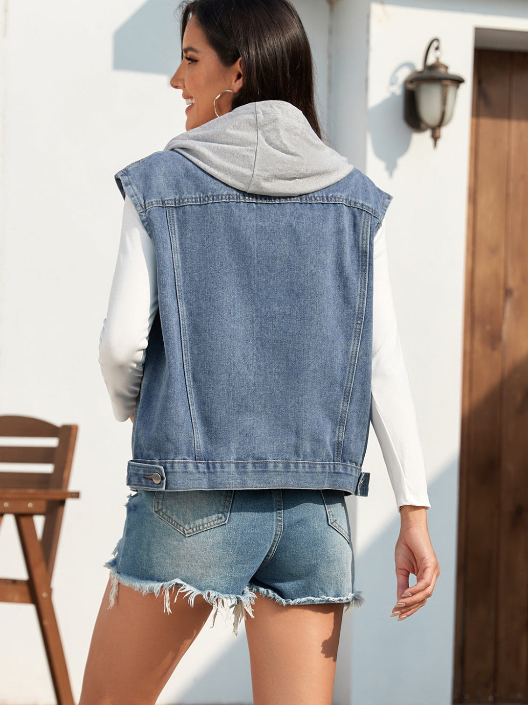 Stilla | Knap-Op Hættetrøje Denim Jakke