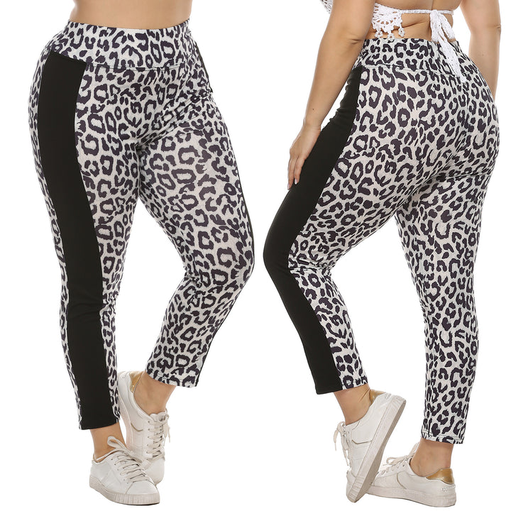 Dame figursyet leggings med dyreprint og sidelige kontraststriber Skovae