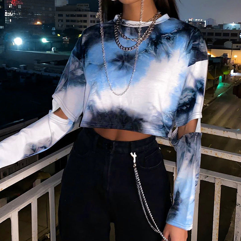 Dame Cropped Langærmet med Cut-Out ærmer Stilla