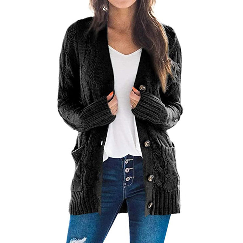 Kvindernes chunky strikkede cardigan med store knapper og praktiske lommer Stilla