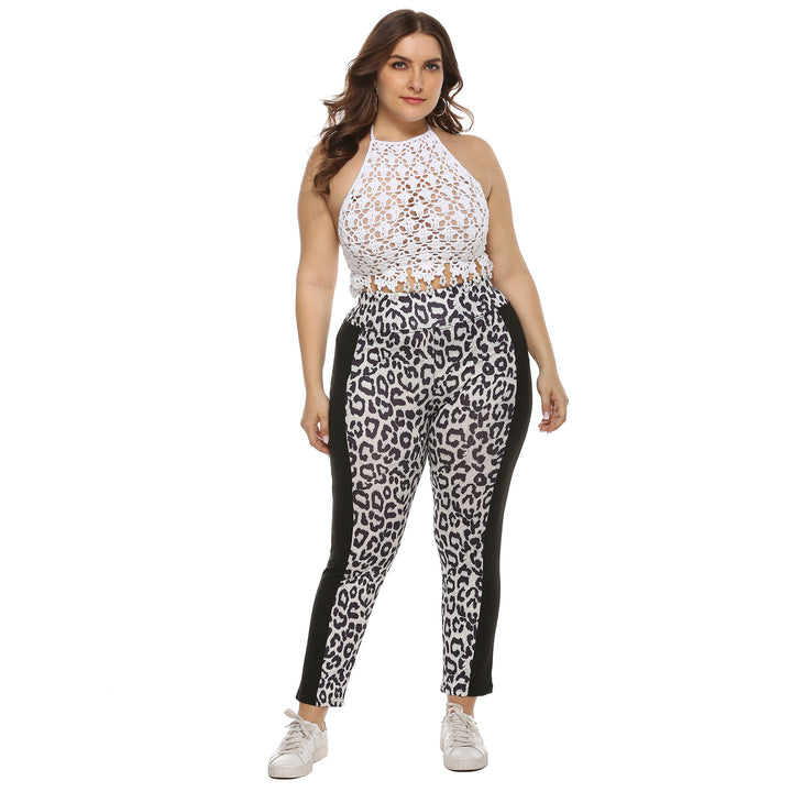 Dame figursyet leggings med dyreprint og sidelige kontraststriber Skovae