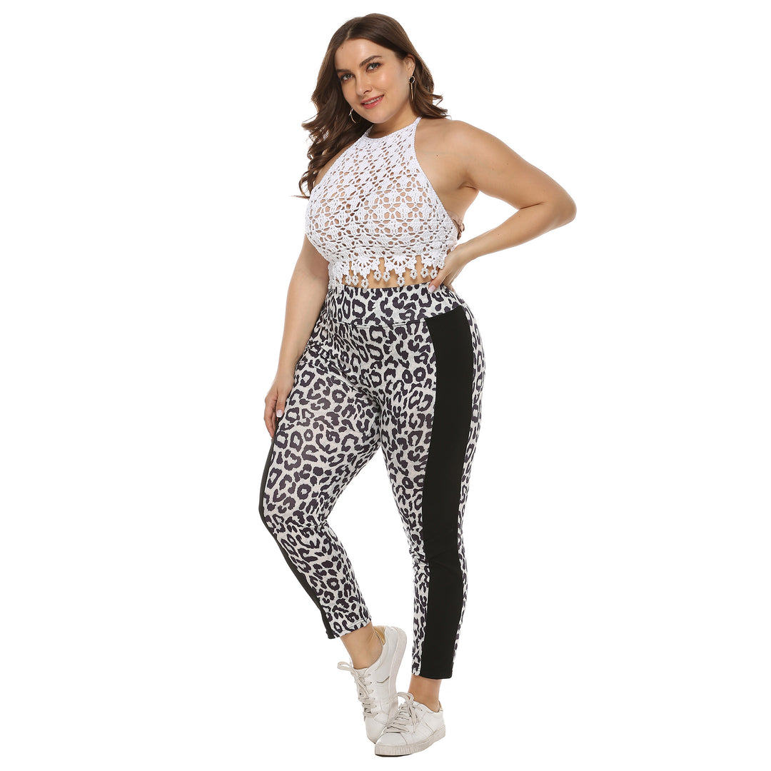 Dame figursyet leggings med dyreprint og sidelige kontraststriber Skovae