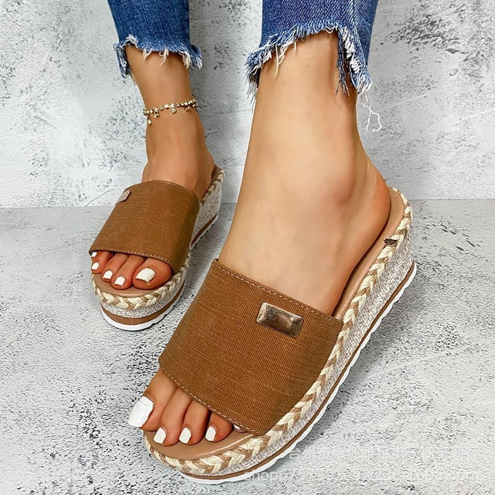 Dame Plateau-Sandaler med trendy Bast-design Stilla