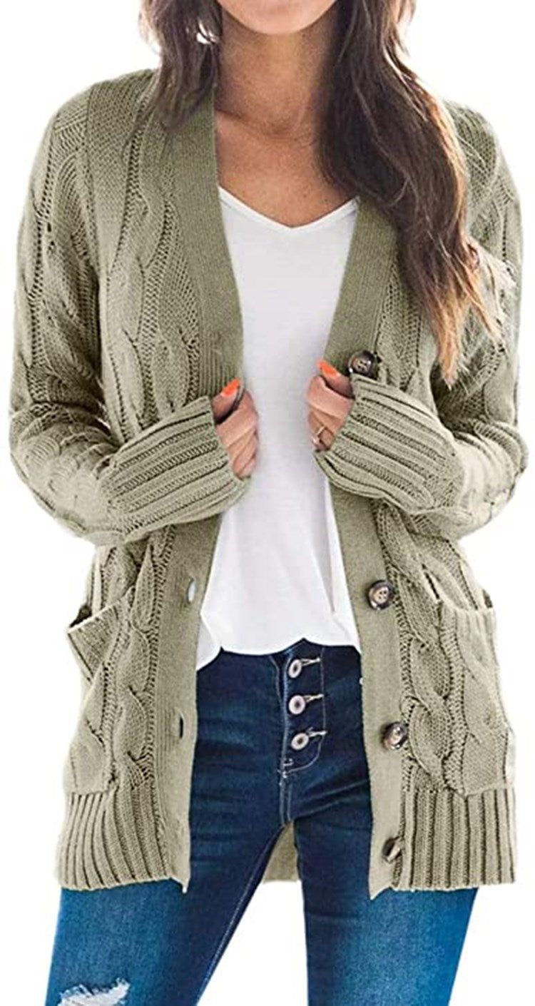Kvinders cardigan med elegant kabelmønster og praktiske lommer Stilla