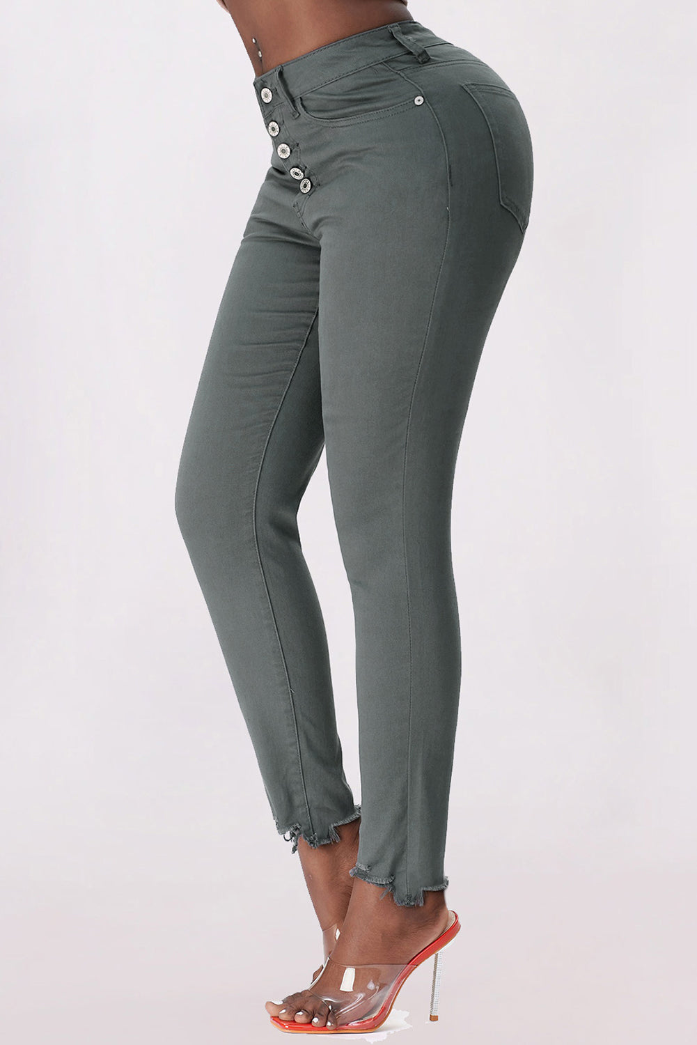 Stilla | Knap-åbning Kant Detalje Skinny Jeans