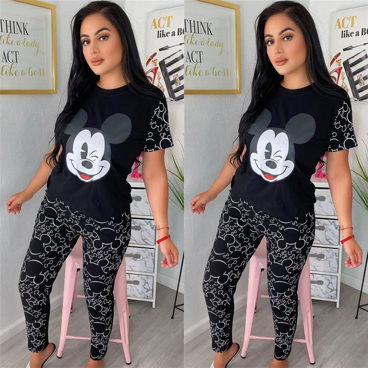 Dame Pyjamasæt med Mickey Mouse-motiv og elastiske leggings Stilla