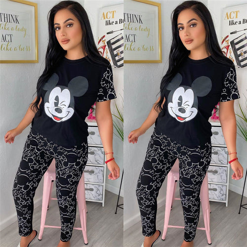 Dame Pyjamasæt med Mickey Mouse-motiv og elastiske leggings Stilla