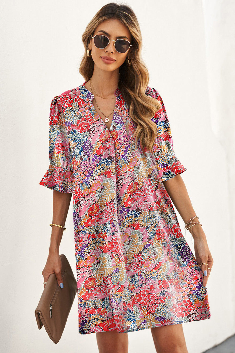 Stilla | Notched Neck Flounce Sleeve Shift Dress