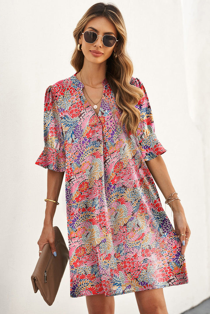 Stilla | Notched Neck Flounce Sleeve Shift Dress