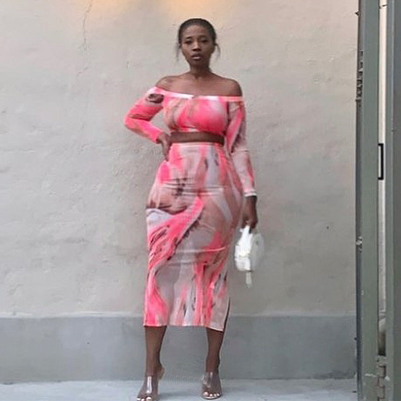 Dame To-delt Sæt med Off-Shoulder Top og Midi-Nederdel Stilla