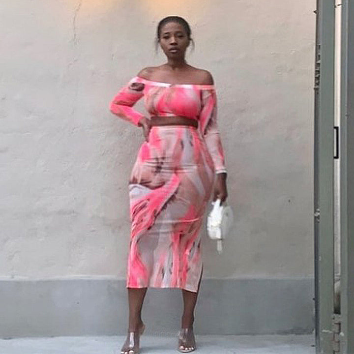Dame To-delt Sæt med Off-Shoulder Top og Midi-Nederdel Stilla
