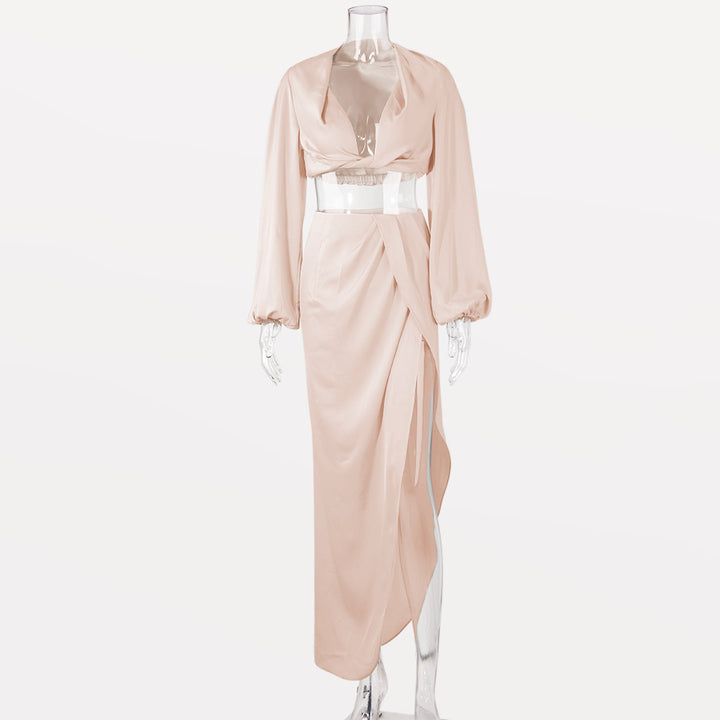 Dame elegant ensemble med lang nederdel og slyngeoverdel Stilla
