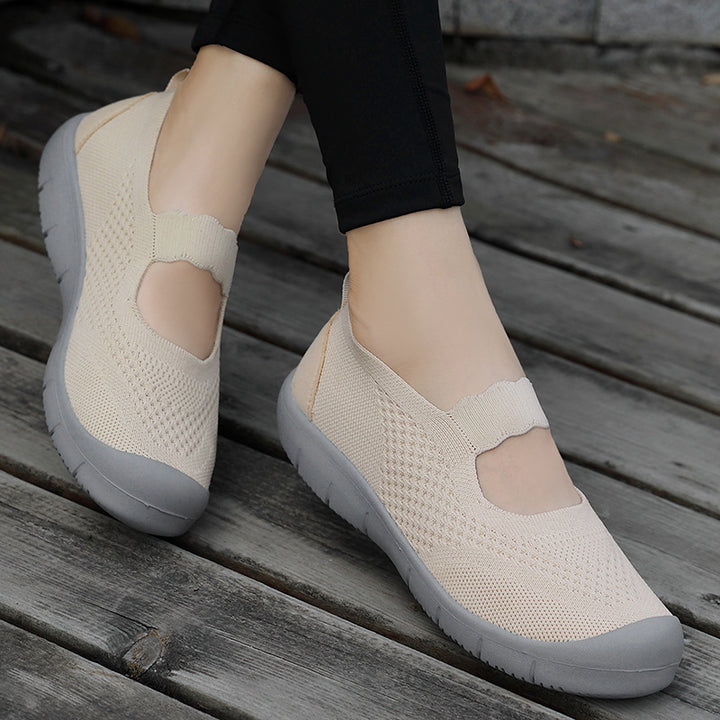 Dame nan elastisk komfort-ballerina med bølget rem åndbart strikoverdel og fleksibel profil sål Skovae