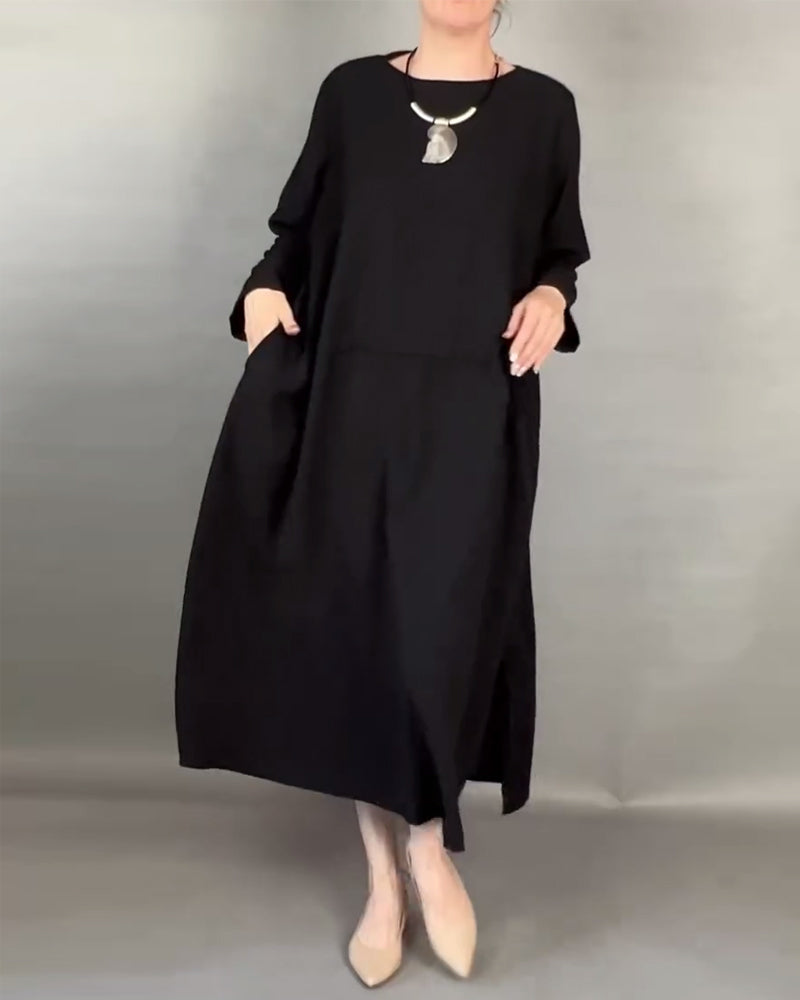 Stilla | Plus Size Kjole med Knapper I Ensfarvet