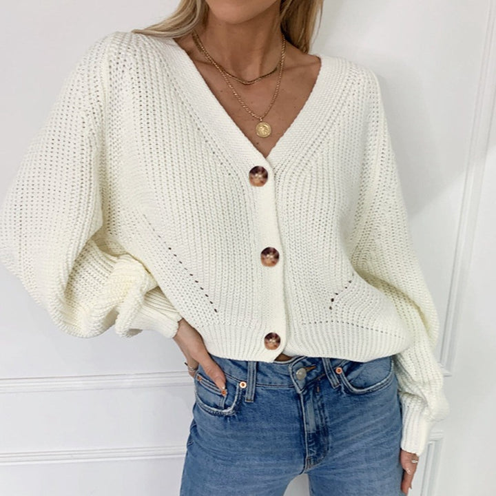 Kvinders moderigtige chunky strik cardigan med knapdetaljer og løs pasform Stilla