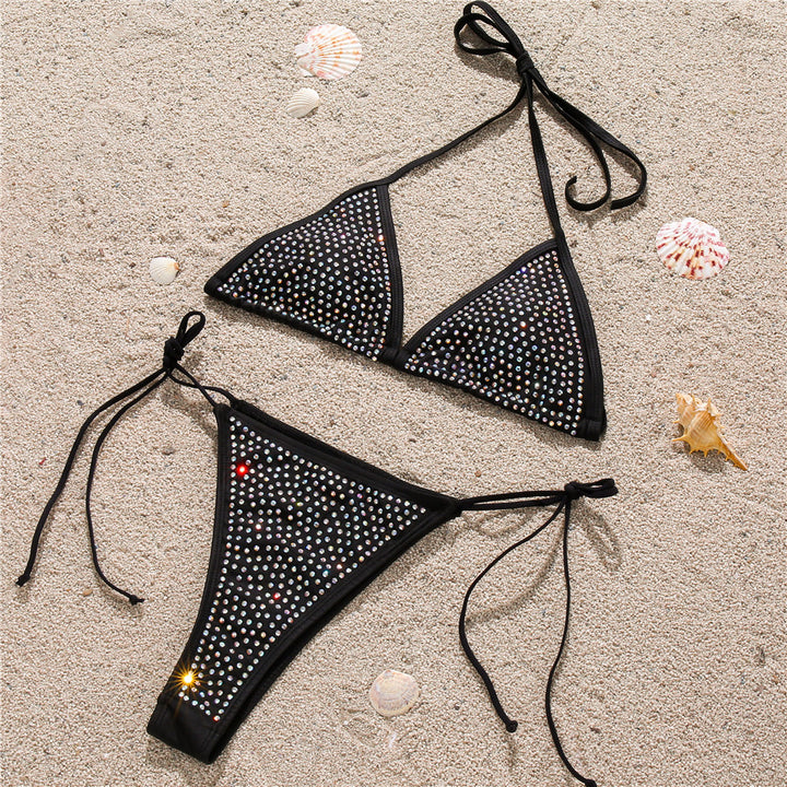 Dame Glitrende Triangel-Bikini med Strassdetaljer Skovae