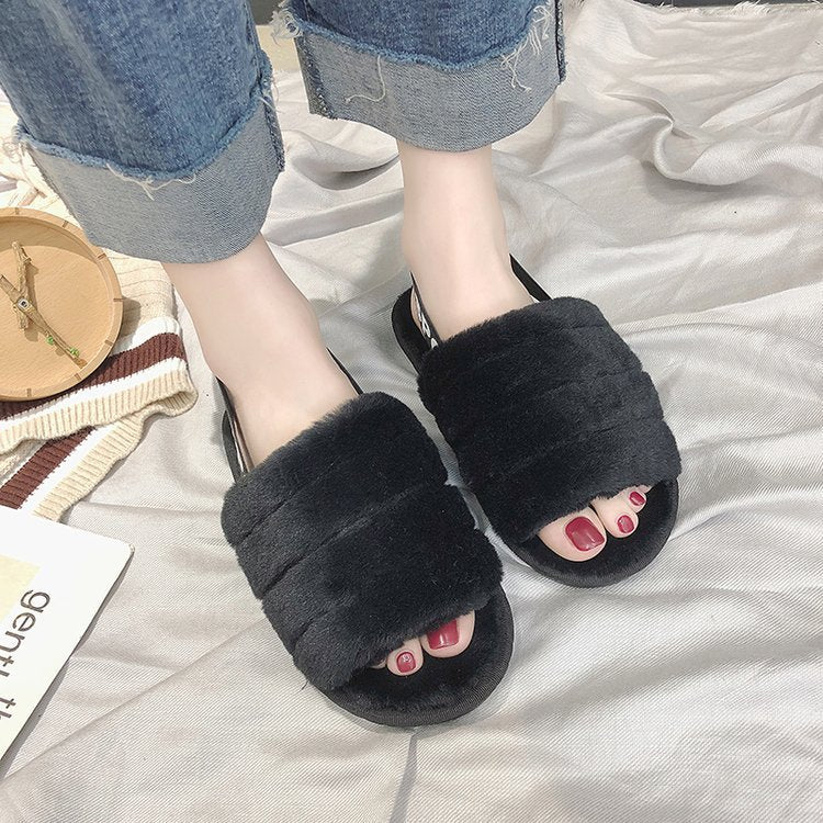 Dame Fuzzy slippers med sporty rem og plyset indvendig Stilla