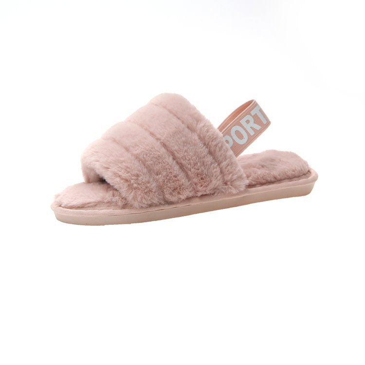 Dame Fuzzy slippers med sporty rem og plyset indvendig Stilla