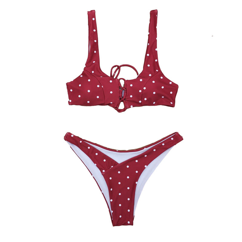 Dame bikini-sæt med unikt bindingssystem og stilfulde polka-dots Stilla