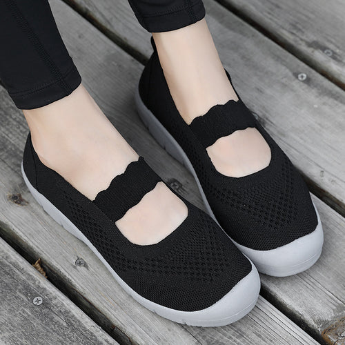 Dame nan elastisk komfort-ballerina med bølget rem åndbart strikoverdel og fleksibel profil sål Skovae