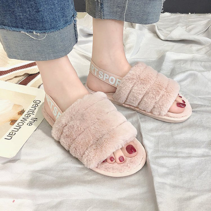 Dame Fuzzy slippers med sporty rem og plyset indvendig Stilla