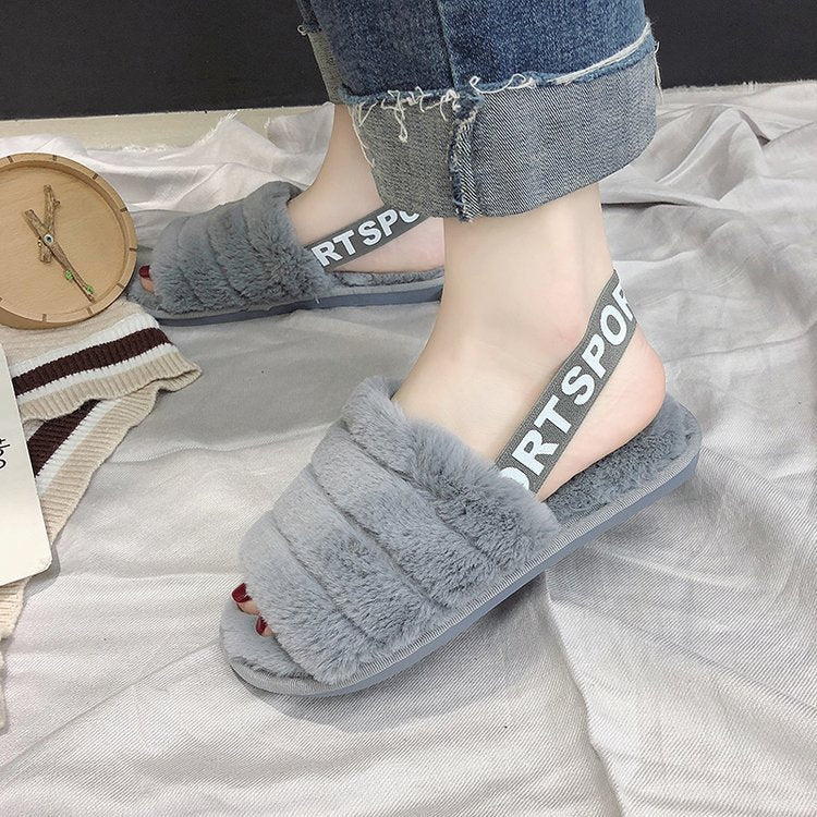 Dame Fuzzy slippers med sporty rem og plyset indvendig Stilla
