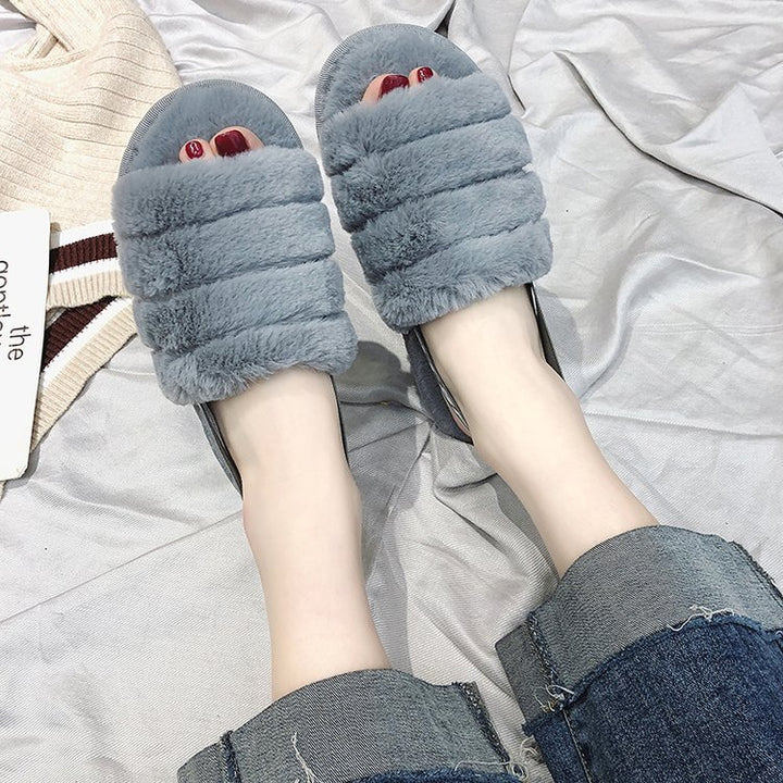 Dame Fuzzy slippers med sporty rem og plyset indvendig Stilla