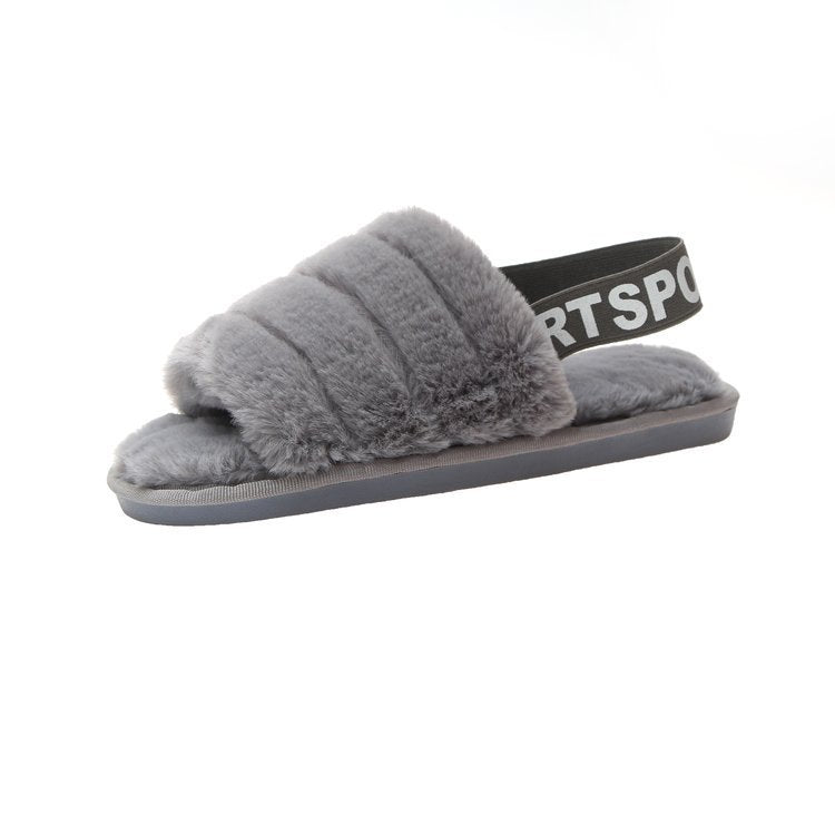 Dame Fuzzy slippers med sporty rem og plyset indvendig Stilla