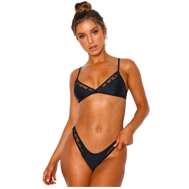Dame triangel-bikini med gennemsigtige indsatser og justerbare stropper Skovae