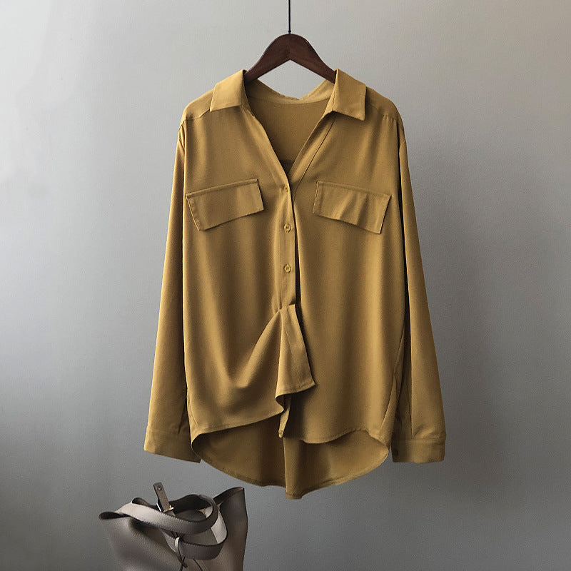 Dame elegant bluse med struktureret snit og praktiske brystlommer Stilla