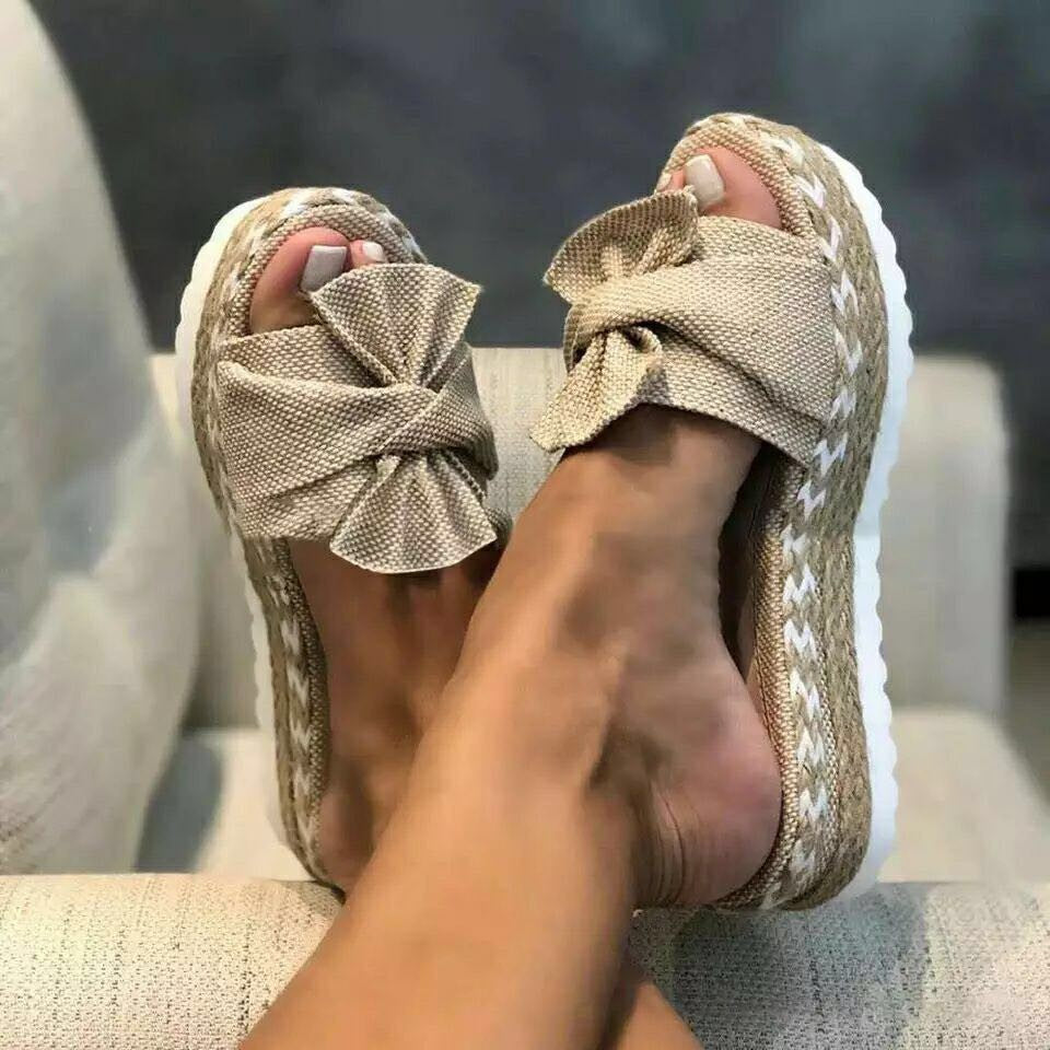 Dame Plateau-sandaler med charmerende sløjfe-design og moderne jute-sål Stilla