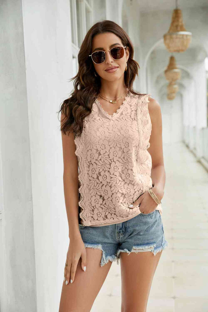 Stilla | Scalloped Keyhole V-hals Tank