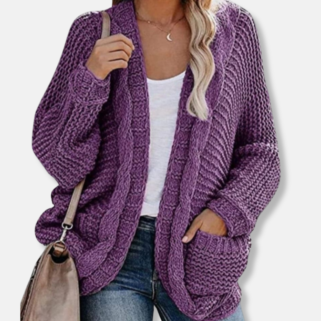 Stilla | Uld Oversized Cardigan Ribbede Åben Frontlommer Cardigan