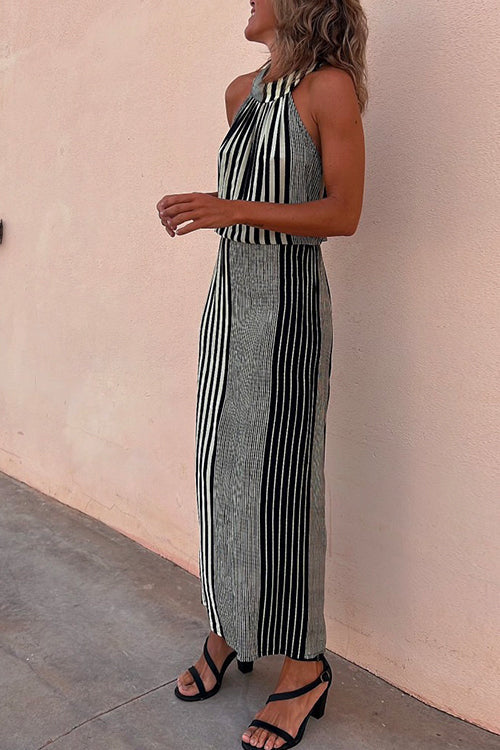 Stilla | Halter Ærmeløs Taljeret Stribet Maxi Kjole