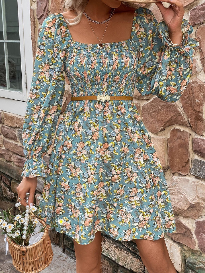 Stilla | Smocked Flounce Sleeve Square Neck Dress